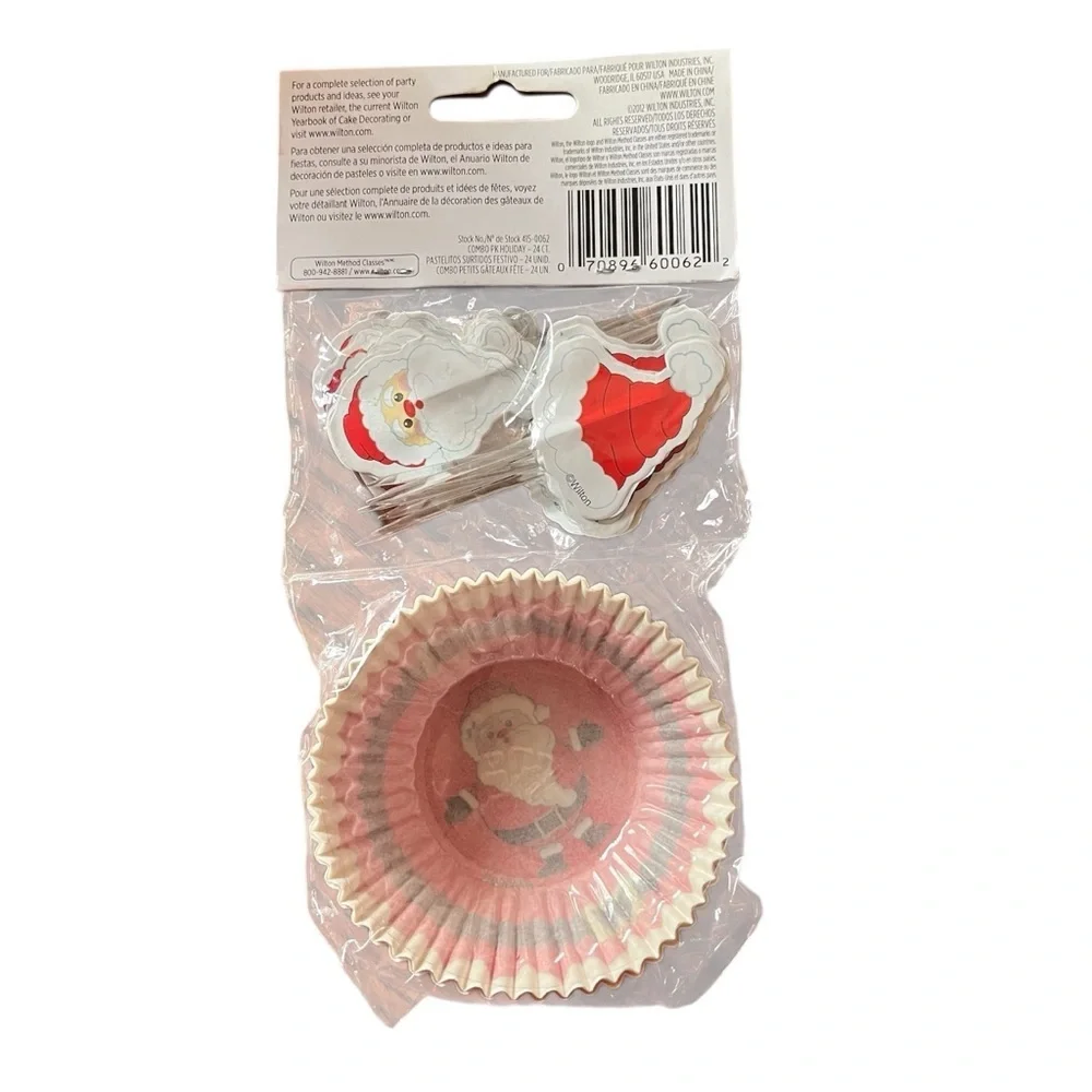 Wilton Festive Santa Cupcake Liner/Topper toothpick Combo Set - 24 ct 2 IN DIA